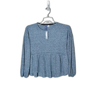 Francescas Alya Boho Gray Knit Top Ruffled Small Soft Oversized Babydoll NWT